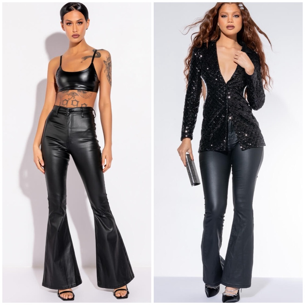 AKIRA ON DUTY FAUX LEATHER HIGH RISE FLARE PANTS Akira NWOT